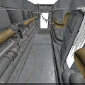 Industrial Equipment Featuring Yellow Pipes And Gray Metal Structures In Workshop