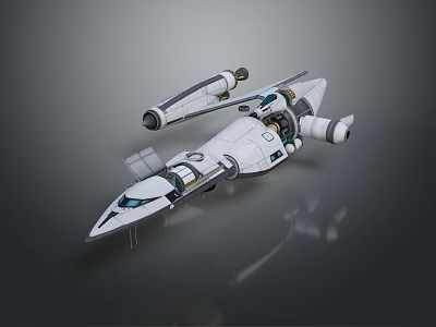 Futuristic Sci Fi Spaceship Concept With White Streamlined Design Cockpit And Engines 3d model