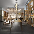 Bright Modern Specialty Store Interior With Wooden Shelves Pendant Lamp Tables And Displayed Goods