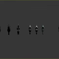 Sci Fi Style Weapons with Different Designs and Various Colors Displayed on Gray Background