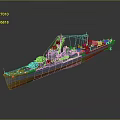 Detailed Warship 3D Model Side View With Gray Hull Orange Bottom Mast and Superstructure Design