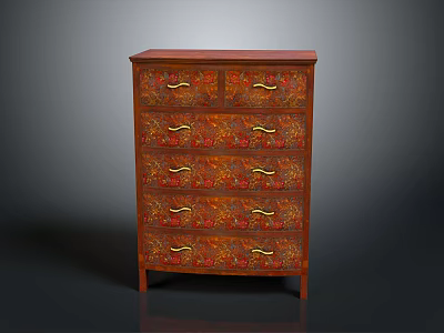Traditional Wooden Chest of Drawers With Decorative Patterns And Golden Handles For Home 3d model