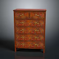 Traditional Wooden Chest of Drawers With Decorative Patterns And Golden Handles For Home