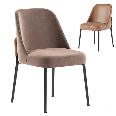 Modern Dining Chairs With Beige Velvet Upholstery And Black Metal Legs 3d model