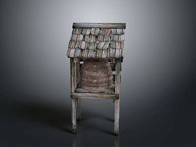 Rustic Wooden Beehive Structure With Sloped Tile Roof Woven Body And Four Legs 3d model