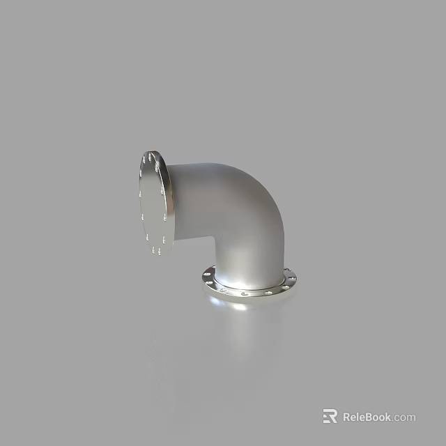 Silver Metal Water Faucet With Elbow Design Sleek Surface And Flange Connection 3d model 