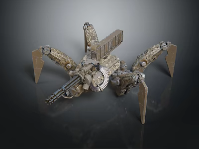 Futuristic Cybernetic Spider Robot Creature With Multiple Metallic Legs And Gear Design 3d model