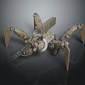 Futuristic Cybernetic Spider Robot Creature With Multiple Metallic Legs And Gear Design