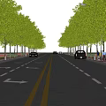 Urban Municipal Road With Lined Trees Pedestrian Walkway And Clear Markings