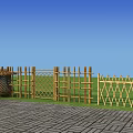 Bamboo Garden Fence With Lattice Design Decorative Elements And Paved Ground Under Blue Sky