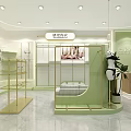 Modern Green Clothing Store Interior With Arched Design And Glass Display Cabinets