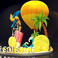 Summer Solstice Featuring Hot Air Balloon Windmill Palm Tree Ice Cream Lemon Slices Ocean Waves