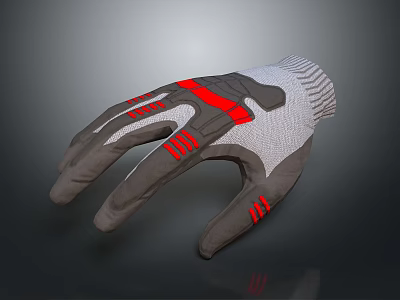 Gray And White Sports Gloves With Red Accents And Knit Wrist Design For Outdoor Use 3d model