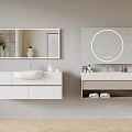 Modern Bathroom Vanities With Rectangular And Round Mirrors Sink And Storage Space 3d model