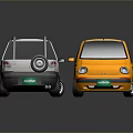 Two Small Yellow and Silver Compact Cars with Modern Exterior Design