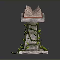 Decorative Household Item With Open Book On Stone Pedestal And Green Vines