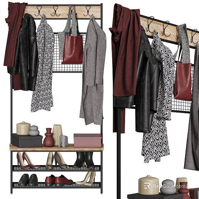 Multifunctional Shoe Cabinet with Hanging Coats Scarves Bags and Decorative Items 3d model 