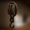Vintage Industrial Pulley With Rope Wrapped Metal Wheel And Hook Design