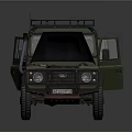 Vintage Green Off Road Vehicle With Open Hood And Roof Rack Design