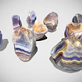 Natural Polished Agate Stones With Blue Purple Brown Striped Patterns On White