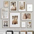 Bridal Photo Wall With Framed Wedding Dress Photos Golden Decor Arched Ceiling And Typography Art
