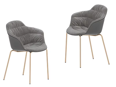 Two Grey Upholstered Chairs With Gold Metal Legs And Contemporary Design 3d model
