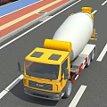 FOTON Yellow Concrete Mixer Truck On Road With Rotating Drum And Trees
