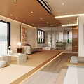 Modern Open Concept Living Space With Wooden Accents Large Windows And Artwork