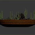Miniature Desert Scene With Cactus Plants Old Wagon And Wooden Boxes In Round Tray