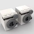 White Building Blocks Washing Machine Models With Grey Circular Doors And Controls