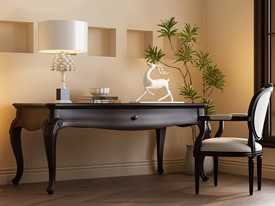 American Style Desk Chair Combination European Style Desk Chair Combination American Style Desk Plant Desk Chair 3d model