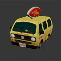 Commercial Mobile Pizza Delivery Van With Yellow Body And Speedy Pizza Sign