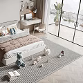Kids Bedroom Interior With Bed Stuffed Toys And Study Desk