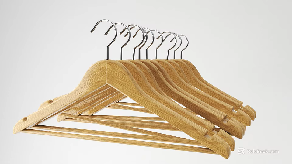 Sturdy Wooden Hangers with Metal Hooks Neatly Arranged for Closet Organization 3d model 