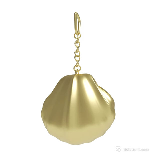 Golden Shiny Shell Shaped Pendant Hanging On Metal Chain Design 3d model 