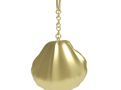 Golden Shiny Shell Shaped Pendant Hanging On Metal Chain Design 3d model