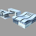 Modern School Buildings Featuring Connected Structures Wave Shaped Roofs And Large Glass Facades 3d model