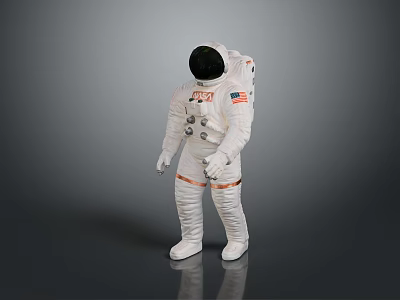 NASA Astronaut in White Spacesuit with American Flag for Space Exploration Mission 3d model
