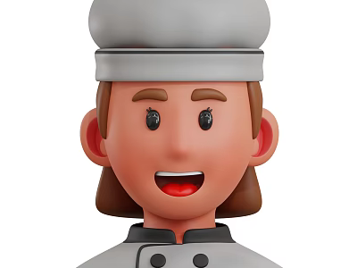 Animated Chef Character With Gray Chef Hat Brown Hair And Smiling Expression In Uniform 3d model