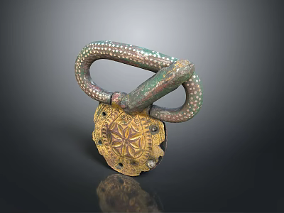 Sculpture Carving Featuring Snake Shaped Design On Metal Base With Star Pattern And Decorative Details 3d model