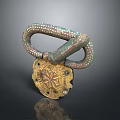 Sculpture Carving Featuring Snake Shaped Design On Metal Base With Star Pattern And Decorative Details