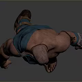Muscular Bald Man In Ancient Warrior Blue Tunic With Arm Guards Leg Armor And Sandals