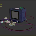 Pixel Art Retro Gaming Console Setup With Screen Controller And Cables