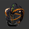 Cyberpunk Human Character In Futuristic Headset With Purple Orange Green Cables