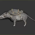 Gray Wild Boar Wearing Brown Saddle With Golden Chains And Metal Rings