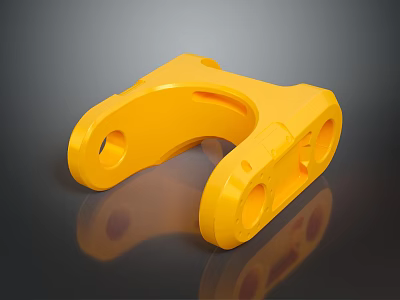 Yellow Industrial Mechanical Part With Curved Design And Multiple Holes Structure 3d model