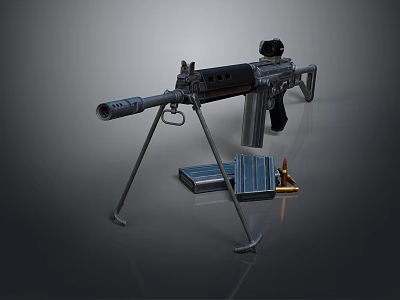 Military Machine Gun With Tripod Stand Detachable Magazine Scope And Ammunition Box 3d model