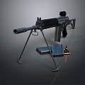 Military Machine Gun With Tripod Stand Detachable Magazine Scope And Ammunition Box