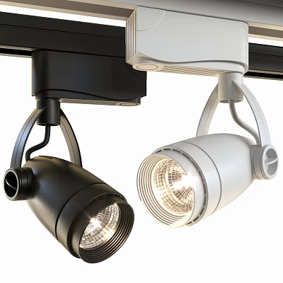 Track Mounted Adjustable Black And White Illuminated Spotlights With Rotatable Lamp Heads 3d model