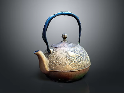 Decorative Patterned Teapot with Blue Handle Daily Use Electrical Appliance Elegant Home Kitchen Design 3d model